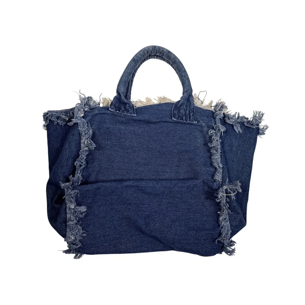 Vintage Hipchik Couture hobo chic Denim Smiley Face Tote Distressed Fringe bag